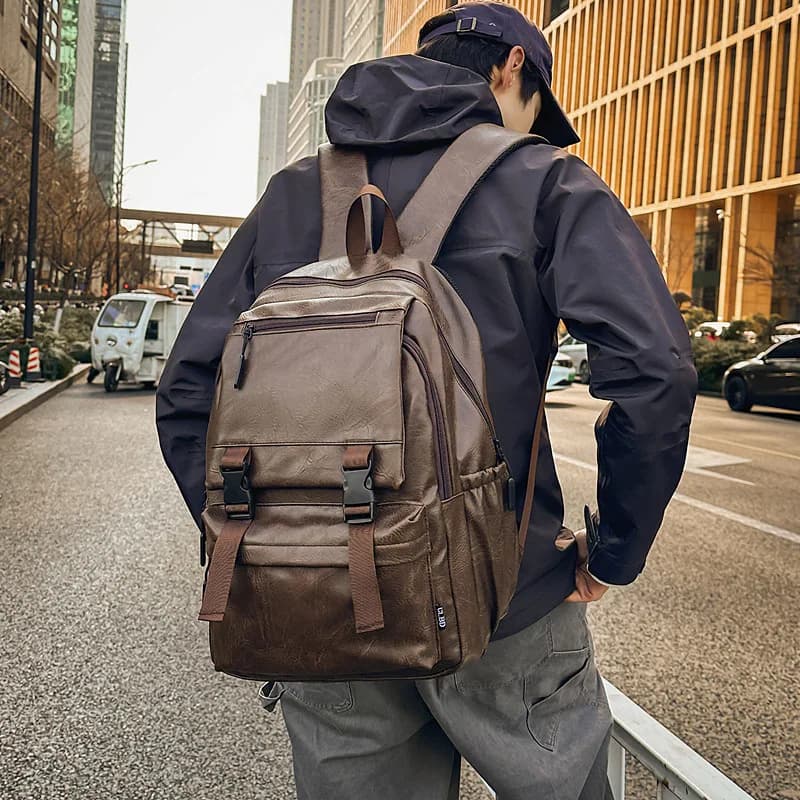 Zaino da uomo Borsa per laptop da uomo impermeabile in pelle PU moda Zaini coreani Borsa da scuola grande Zaino da uomo Zaino per PC per studenti