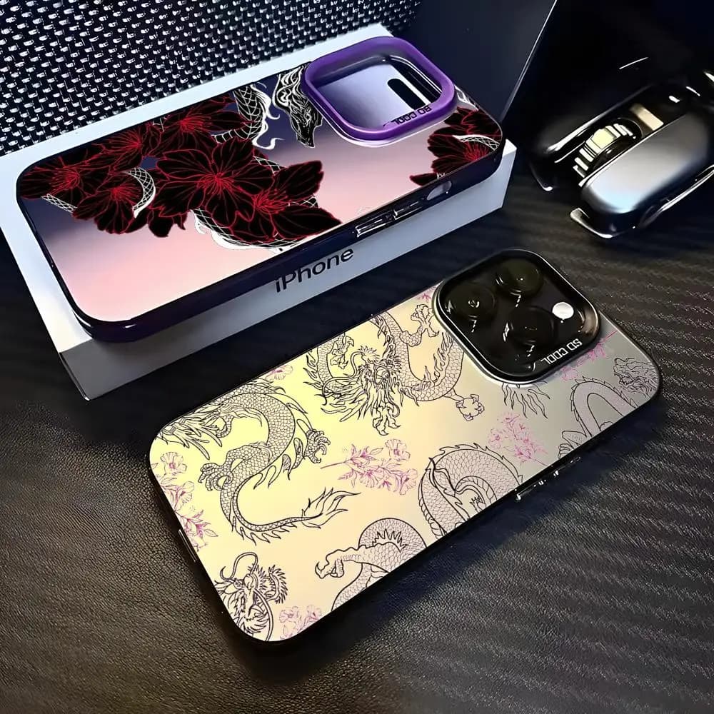 Japan dragon art pattern design Phone Case Magnetic IMD Colorful Silver case for iPhone 17 Air e 16 15 14 13 12 Pro Max