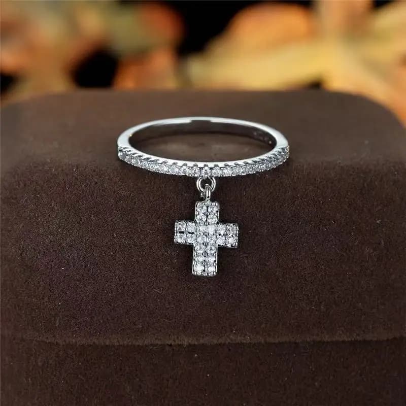 Anello sottile di lusso leggero con ciondolo a croce tempestato di diamanti, nuovo modello transfrontaliero europeo e americano, anello da donna per matrimonio, all'ingrosso Xiyin