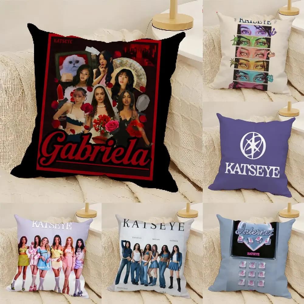 K-pop EYEKONS Kpop Band K-Katseye 3 Federa per cuscino in lino naturale con stampa fronte-retro, decorazione per la casa, copricuscino