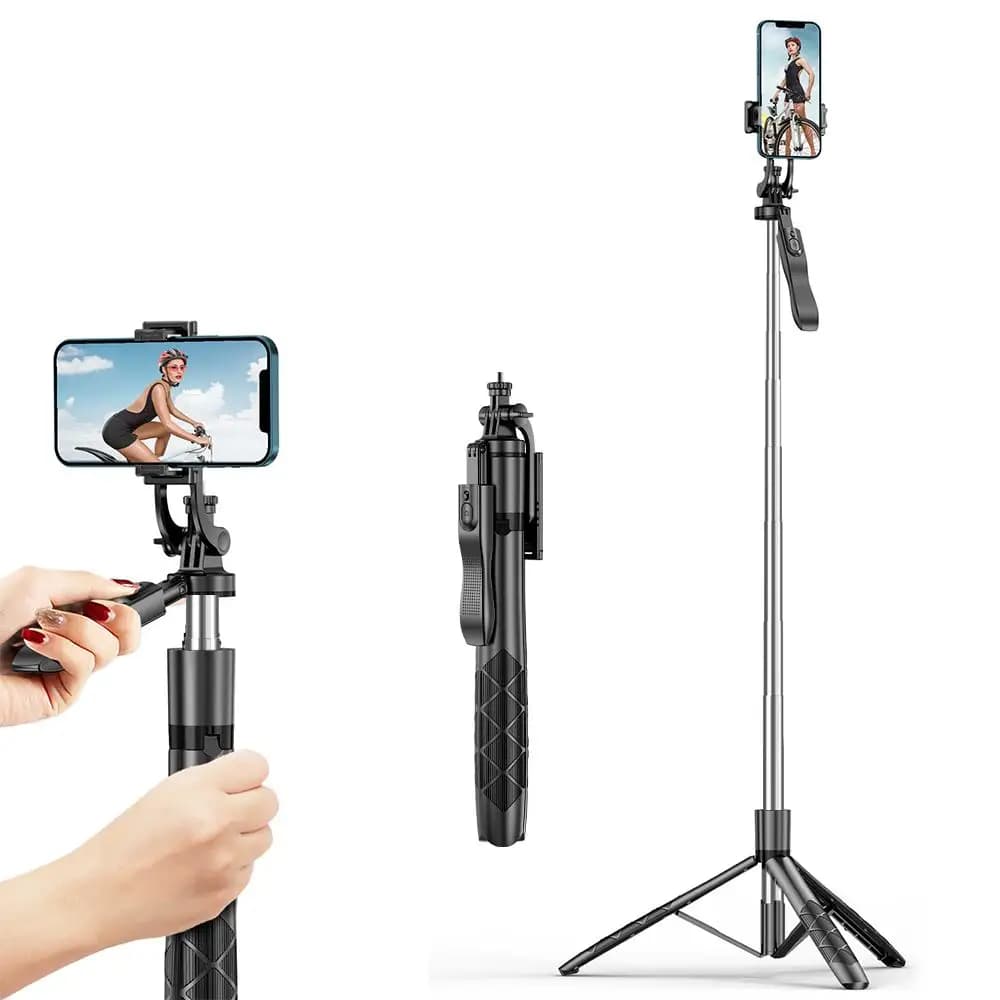 Wireless selfie stick with 1/4" screw handle Stable umbrella structure Tripod support for iPhone Android Super long palo from 1.8 m