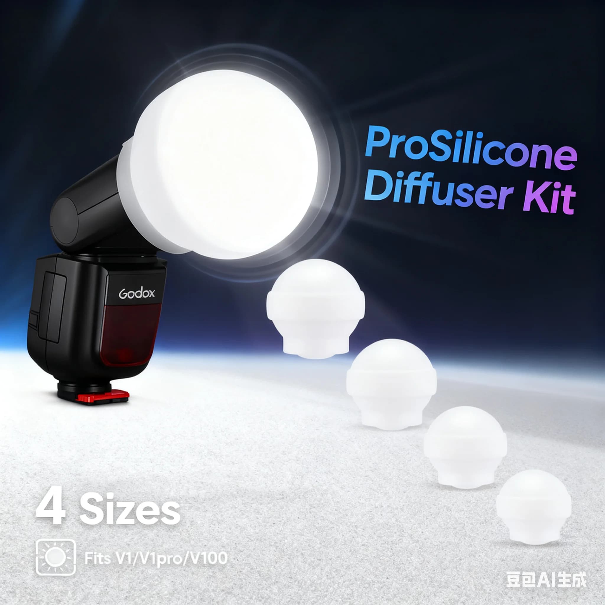 Silicone Dome Diffuser For Godox V1/V1Pro/V100/AD100Pro/H200R – Soft Spherical Flash Modifier, 3-Shape Flexible