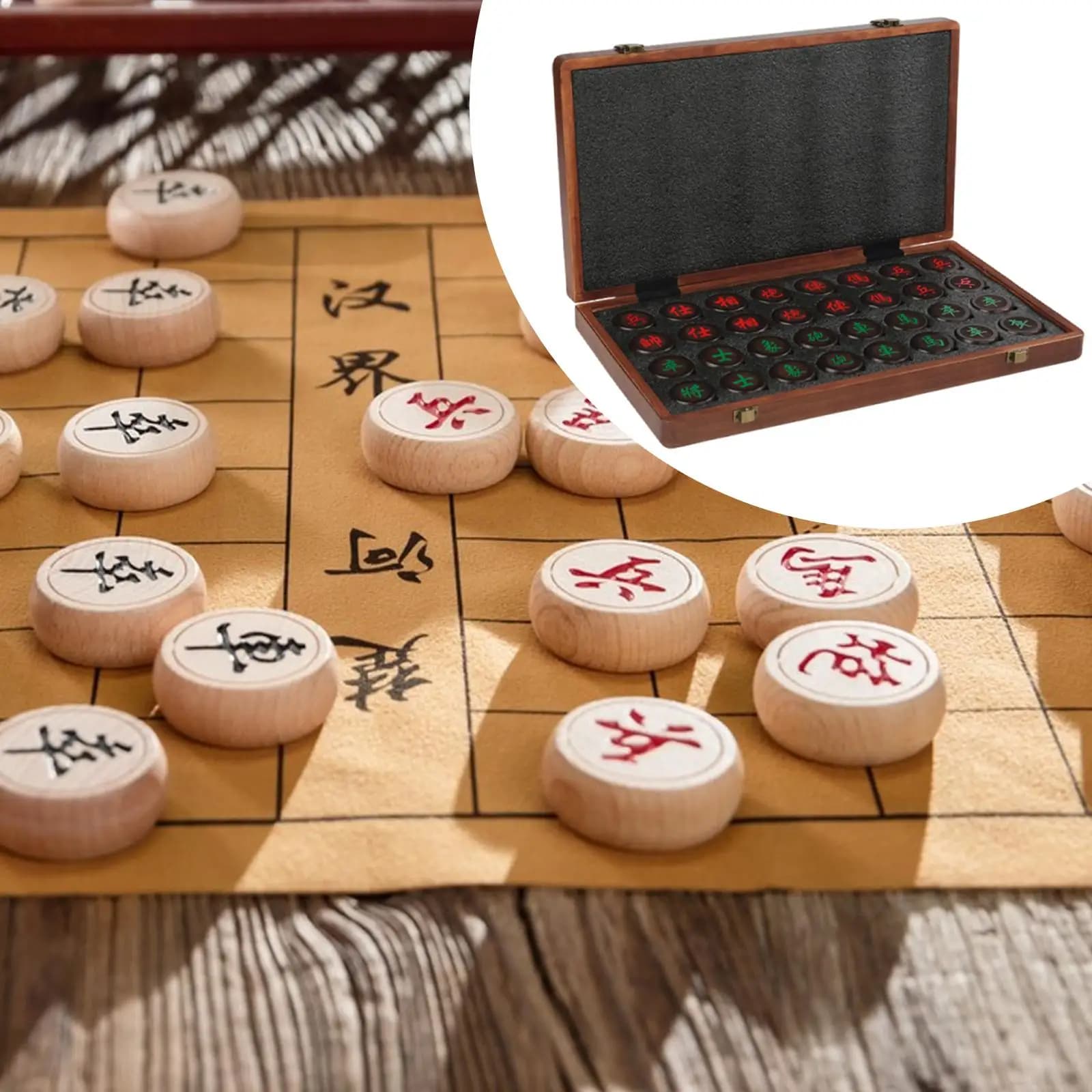 Grande Set di Scacchi Cinesi in Legno, Scacchiera Pieghevole Portatile per Viaggi, Gioco Xiangqi per Intrattenimento Familiare