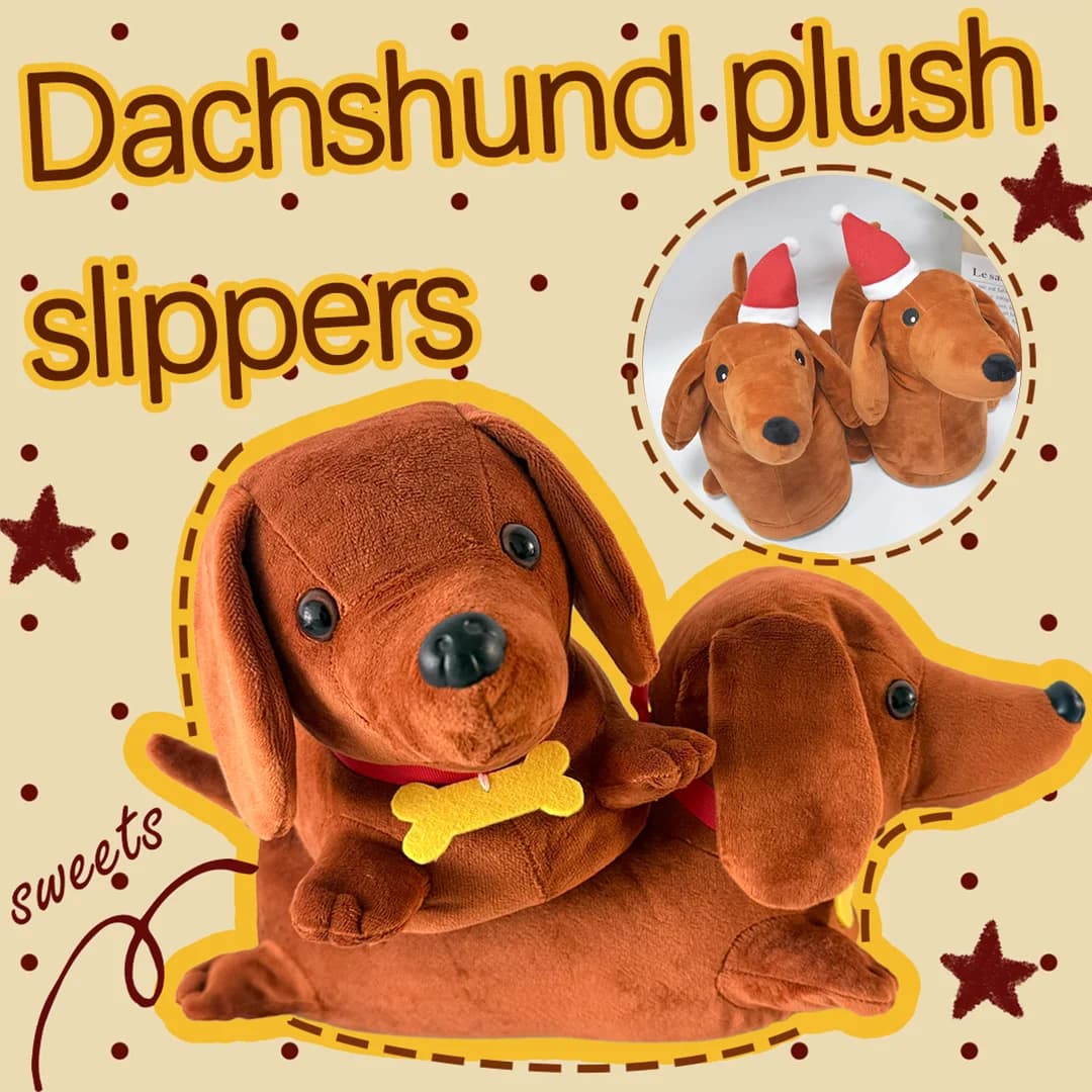 2025 Nuovo Natale Bassotto Pantofole di peluche Kawaii Cartoon Dog Marrone Scarpe di peluche Animali da interno Scarpe Regali di compleanno di Natale