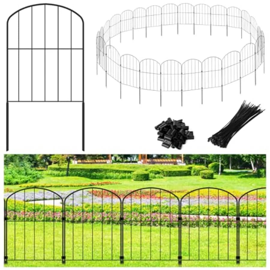 Recinzione Decorativa da Giardino 60 cm (H) x 8,2 m (L) 26 Pannelli, Recinzione Senza Scavo per Giardino, Barriera per Animali (Cani, Conigli), per Aiuole Arcuate