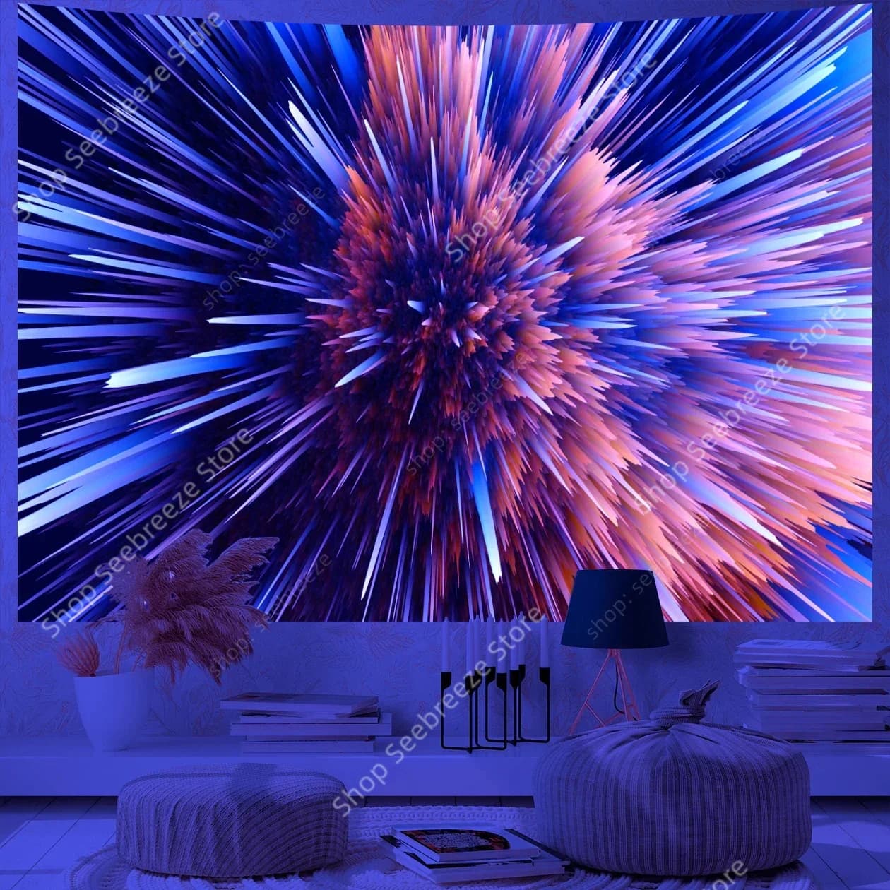 Creativo Cloud Splash UV Reactive Tapestry Hippie Boho estetica Room Decor psichedelico Home Wall Decor Yoga Mat soffitto Decor