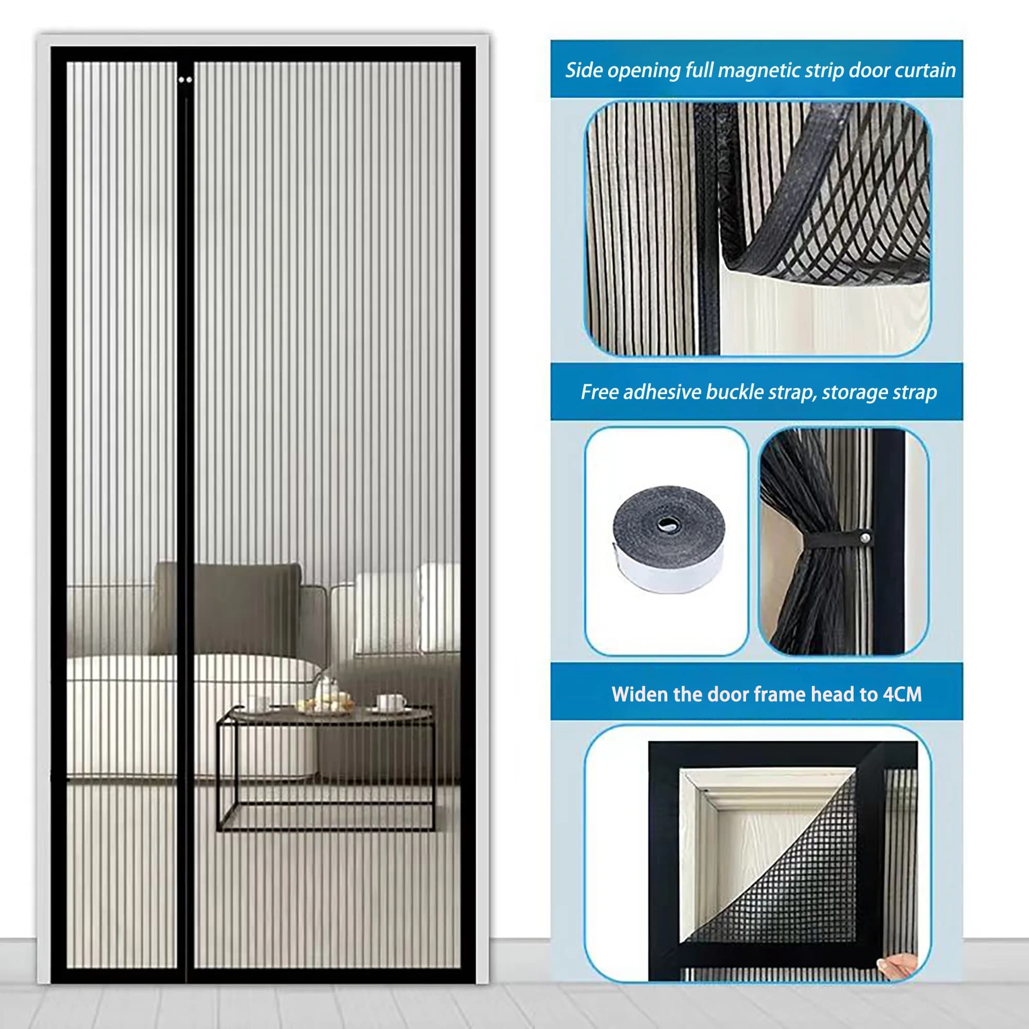 Tenda per porta a prova di zanzara con apertura laterale completamente magnetica, finestra a schermo, dimensioni personalizzate, chiusura automatica