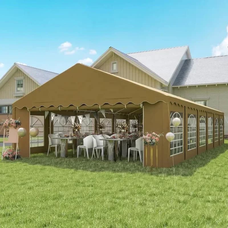 Tenda a baldacchino grande impermeabile marrone 20x40FT con pareti laterali rimovibili e 12 finestre, gazebo da esterno per matrimoni, campeggio ed eventi