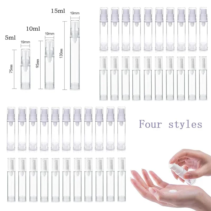 5Pcs 5ml/10ml/15ml Mini Travel Size Empty Clear Plastic Vacuum Spray & Lotion Pump Bottle Perfume Container For Essential Oil
