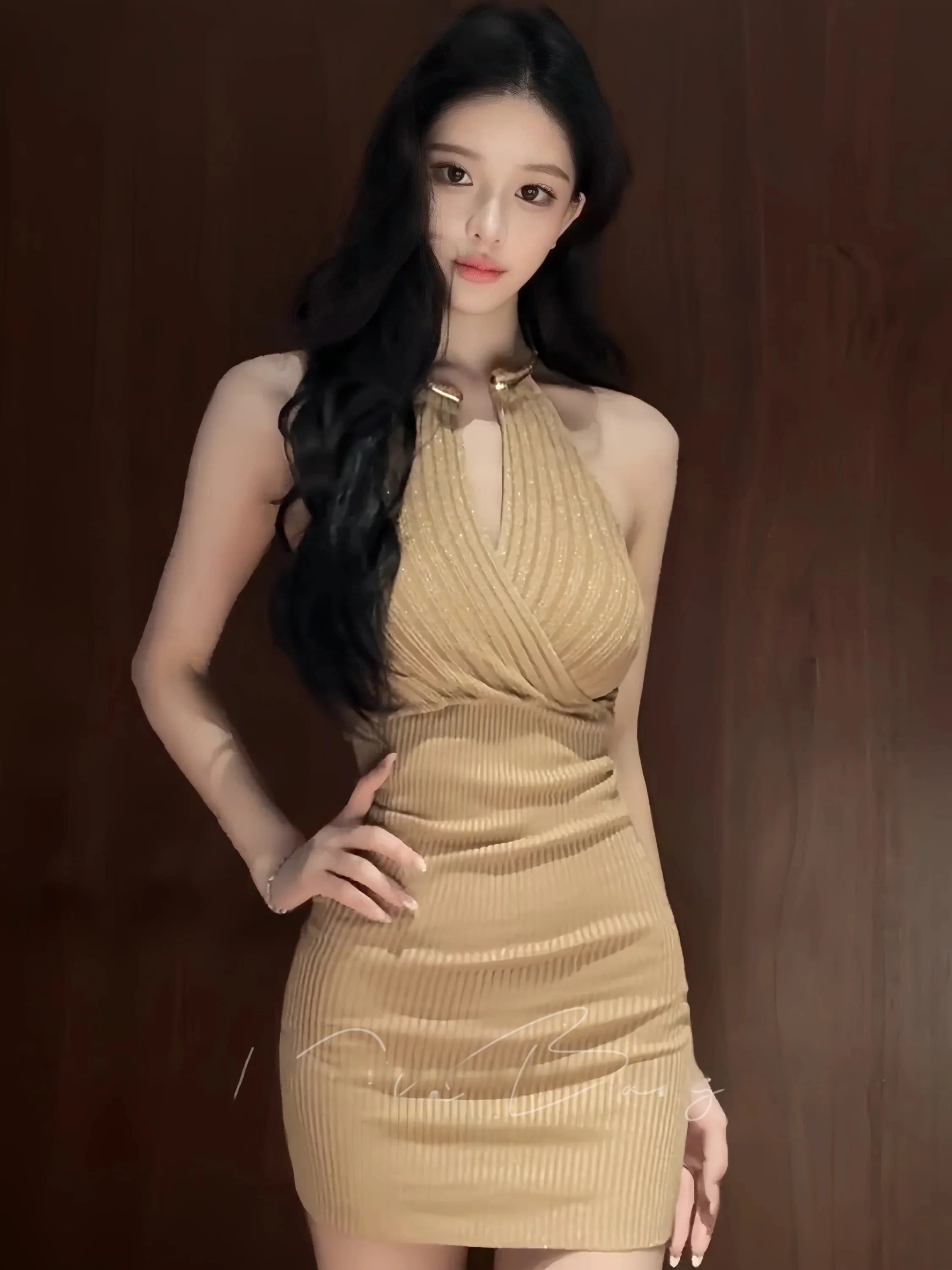 Pure Desire Sexy Metal Neck Hanging Sleeveless Bright Thread Women's Summer Waist Cinching Slimming Beautiful Bodycon Skirt