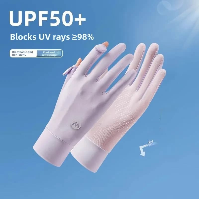 Slim and breathable ice silk cycling gloves with touchscreen sunscreen, non-slip, half fingers, polyester fabric