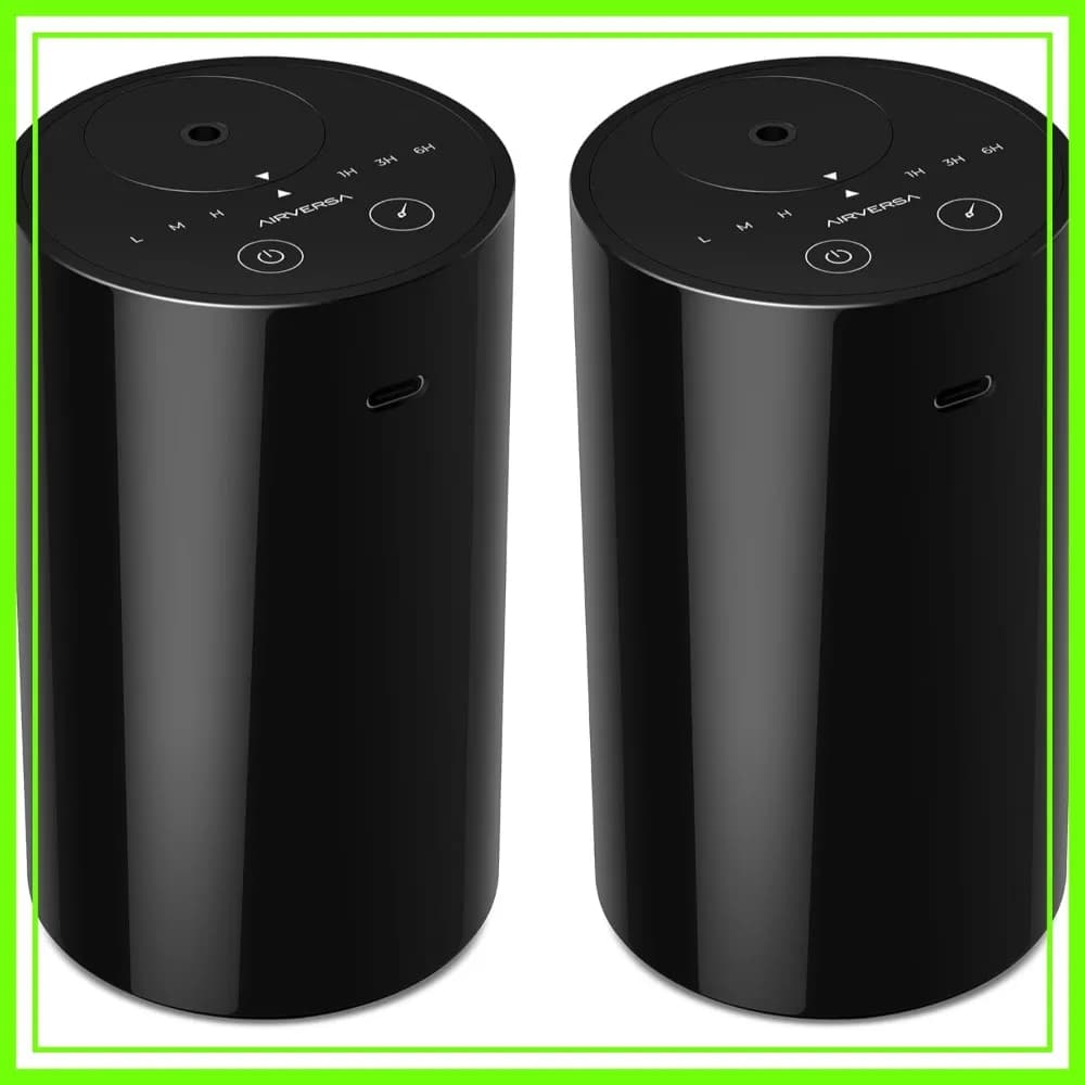 Diffusore Senz'Acqua a Batteria, 20mL, 3 Timer e Livelli di Nebulizzazione, Mini Macchina per Profumare l'Aria per Casa, Auto, Ufficio, Nero, Confezione da 2