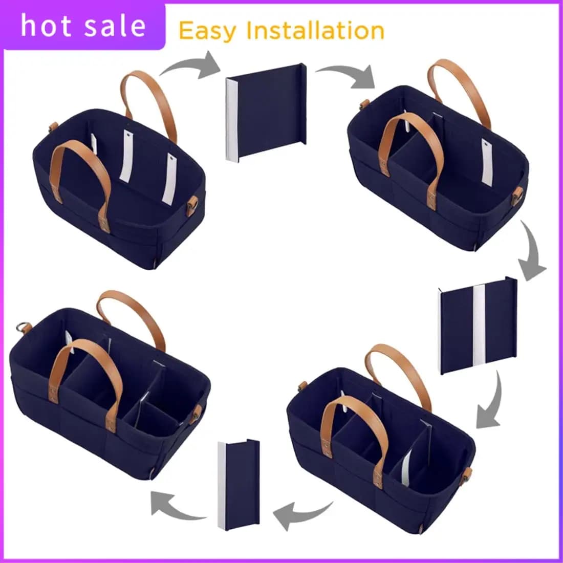 A26I-Baby Feltro Storage Nursery Organizer Cestino Borsa per pannolini per neonati con manico Caddy Fasciatoio per pannolini Portaoggetti per bambini