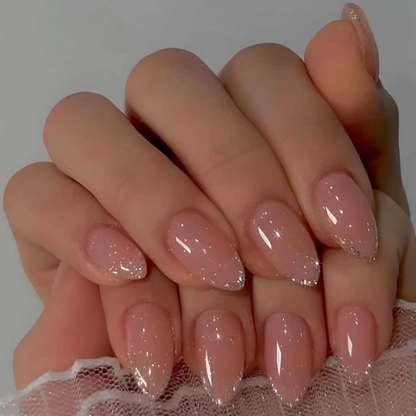 24 pezzi quadrati corti stampa sulle unghie modello a strisce sfumate rosa unghie finte manicure con dita artificiali lucide unghie finte