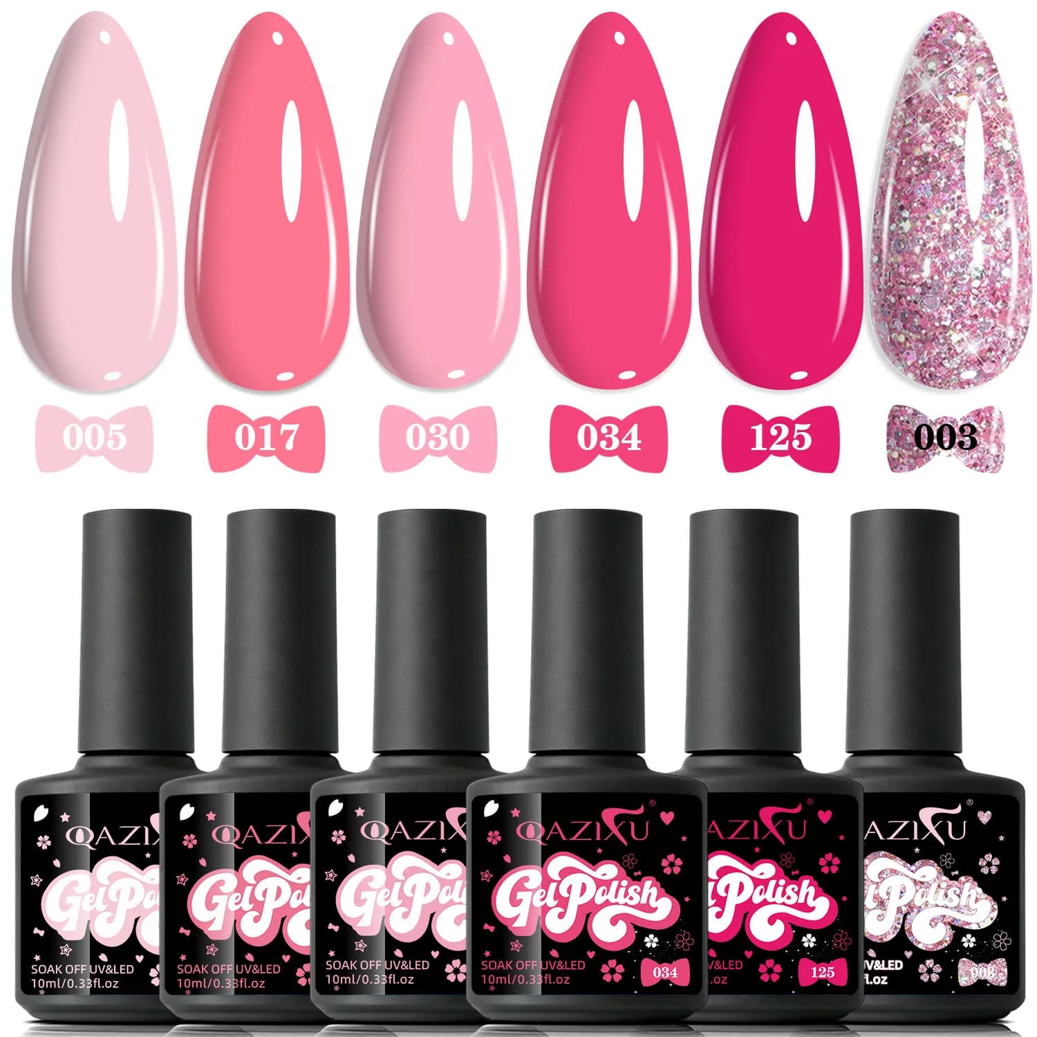 QAZIXU 1/6 Pcs Pink Gel Nail Polish Set Pink Glitter Effect Soak Off UV LED Semi Permanent Nail Art DlY For Salon Popular Color