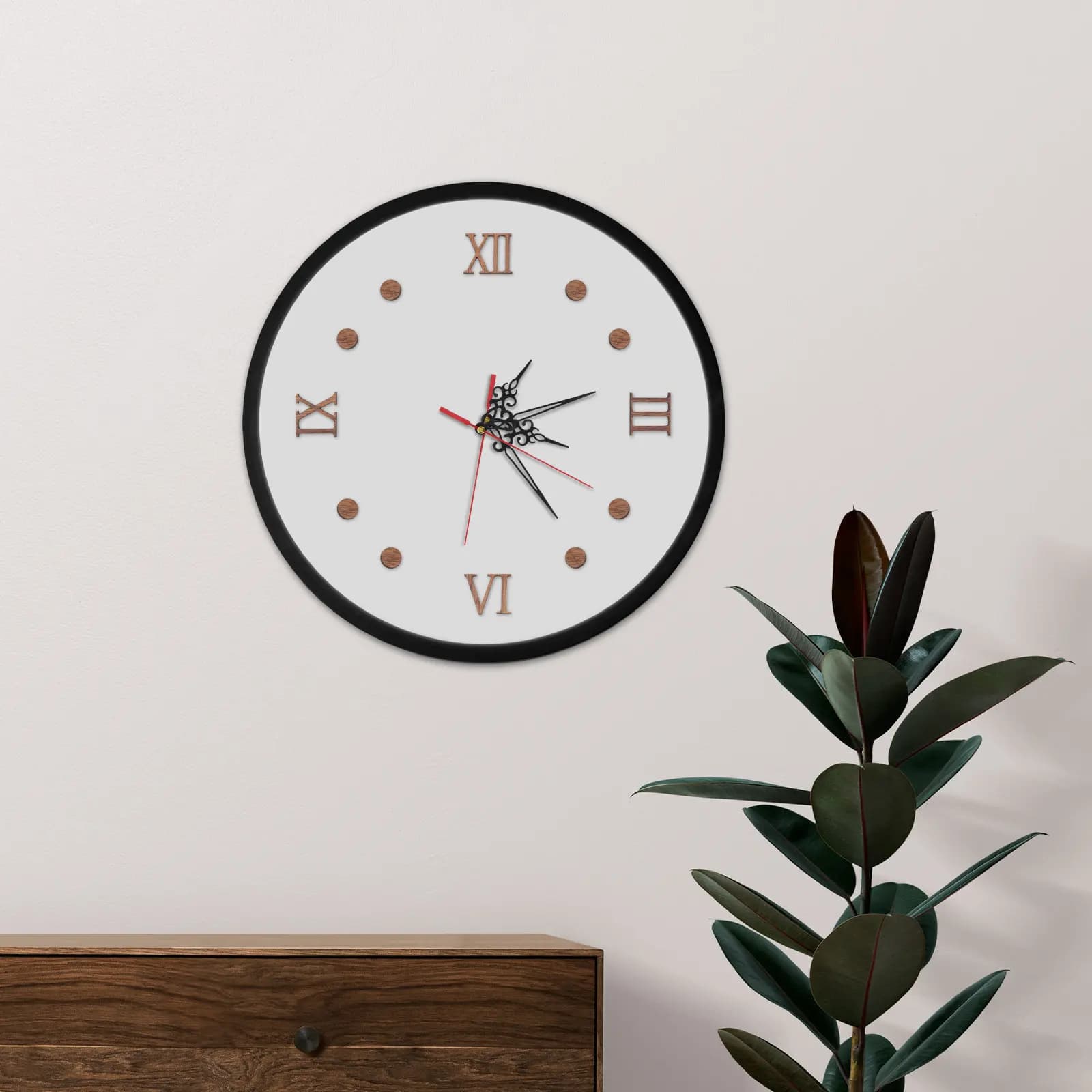 Wall Clock Great Without Frame Fai-da-Te, Roman Numerals in Wood, Modern Clock for Living, Office, Bedroom, Unique Numbers