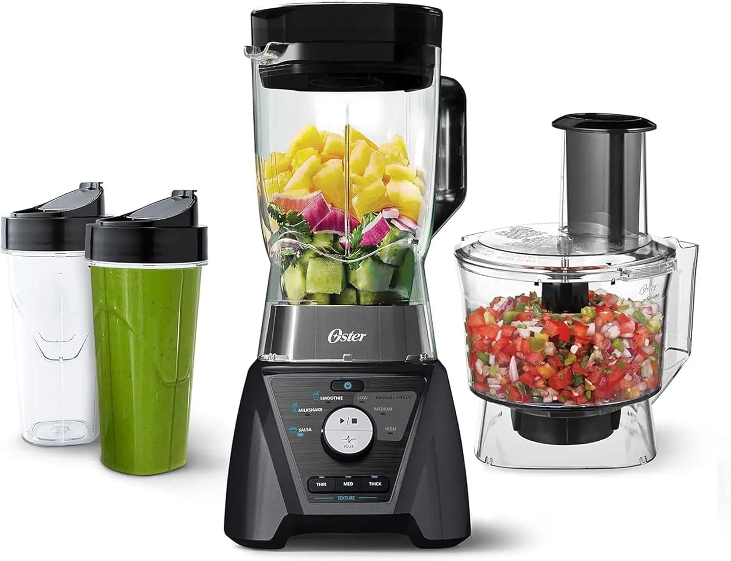 Frullatore e Robot da Cucina Combinati con 3 Impostazioni per Frullati, Smoothie e Tritare Alimenti, Include 2 Bicchieri da 700 ml e Coperchi, Ca