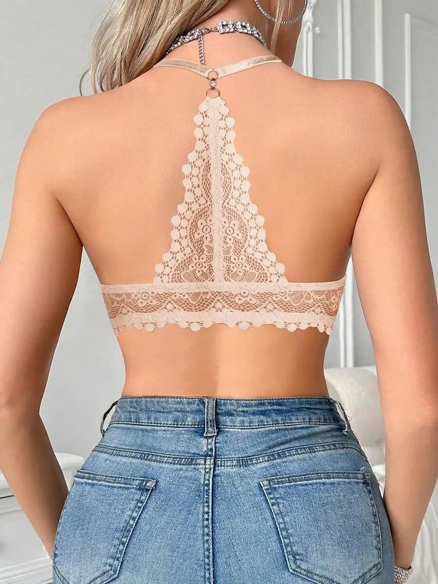 Reggiseno da donna in pizzo con ferretto e design a U sul retro, chiusura frontale, sexy e confortevole per l'uso quotidiano