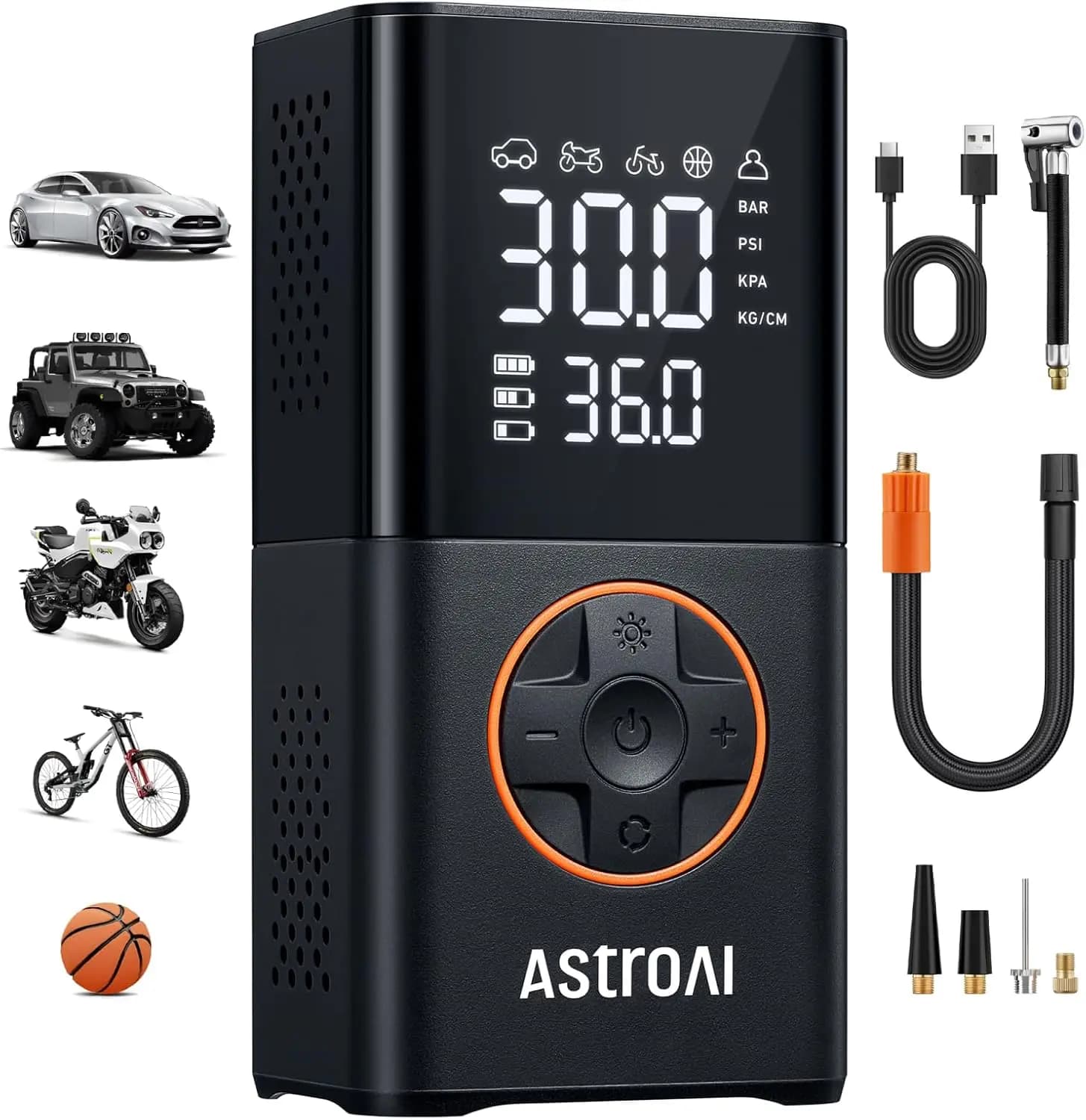 Gonfiatore portatile per pneumatici senza fili con display digitale, 150 PSI per auto, biciclette, motocicli e palloni sportivi