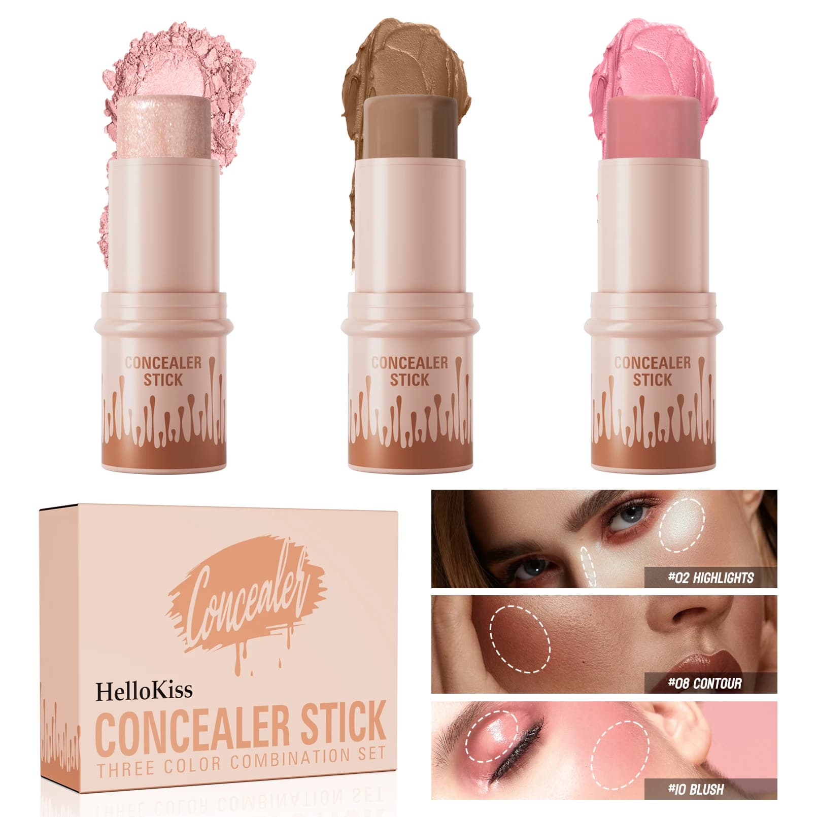 Set di Stick Contouring con Finitura Opaca Naturale, Illuminanti, Ombretti Impermeabili, Penna per Modellare il Viso a V, Trucco Viso