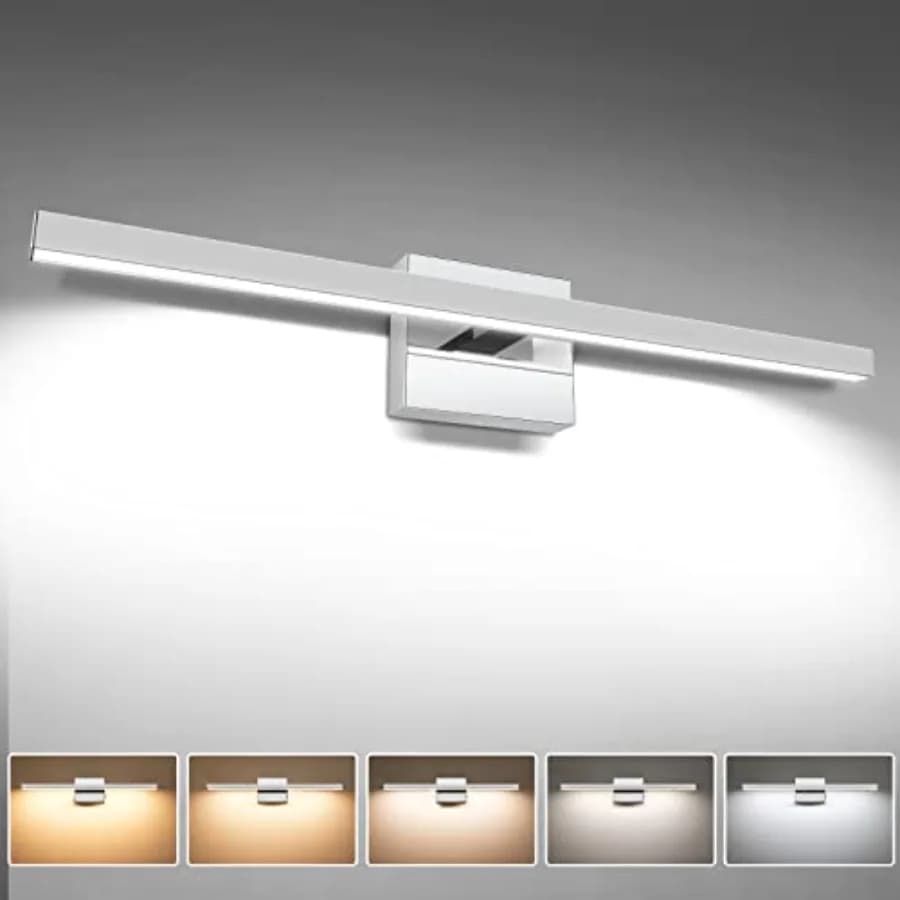 Lampada moderna per bagno da 23,6 pollici, 14W, dimmerabile, 5CCT, a LED, da montare sopra lo specchio, a barra cromata, per bagno.