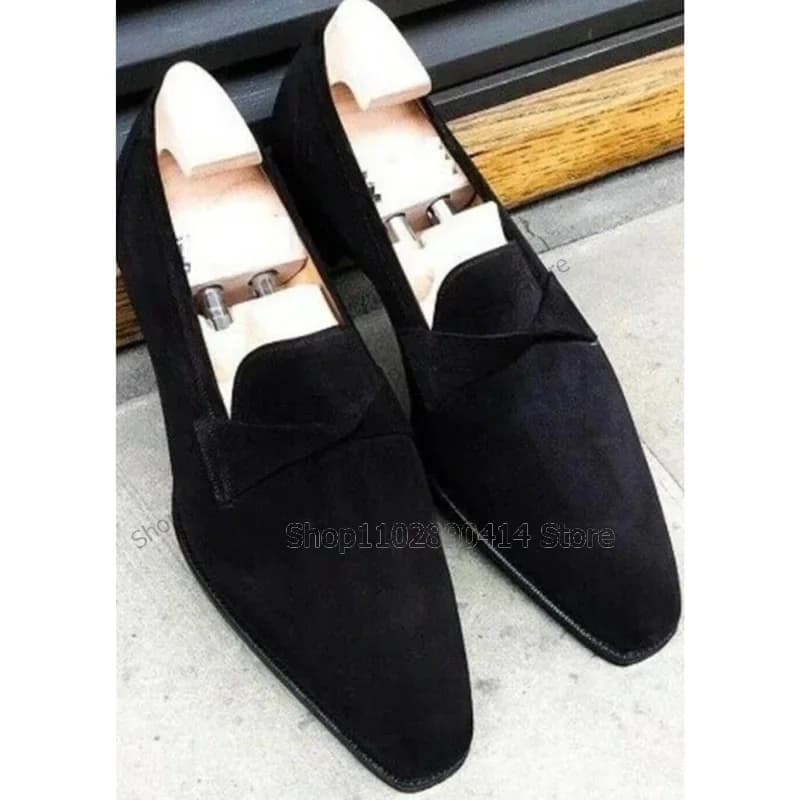 Black Bow Knot Design Flock Men Loafers Fashion Comfort Slip On Men Shoes Luxury Handmade Party Feast Banquet Men Casual Shoes
