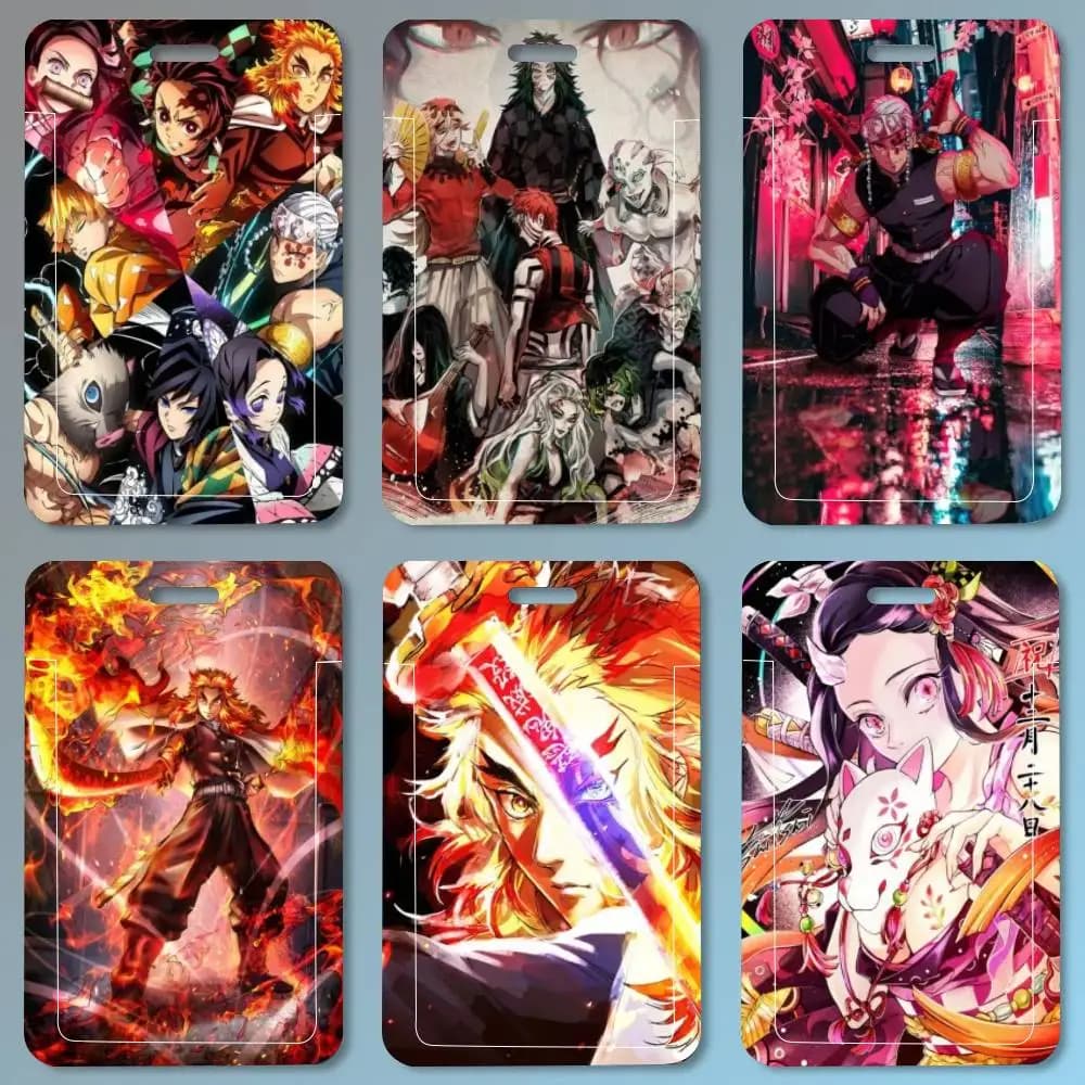 Japan Classic Hot Anime Demon Slayer ID Card Holder Lanyard Covers Women Men Work Permit Holder Students Kids Bus Cards Case