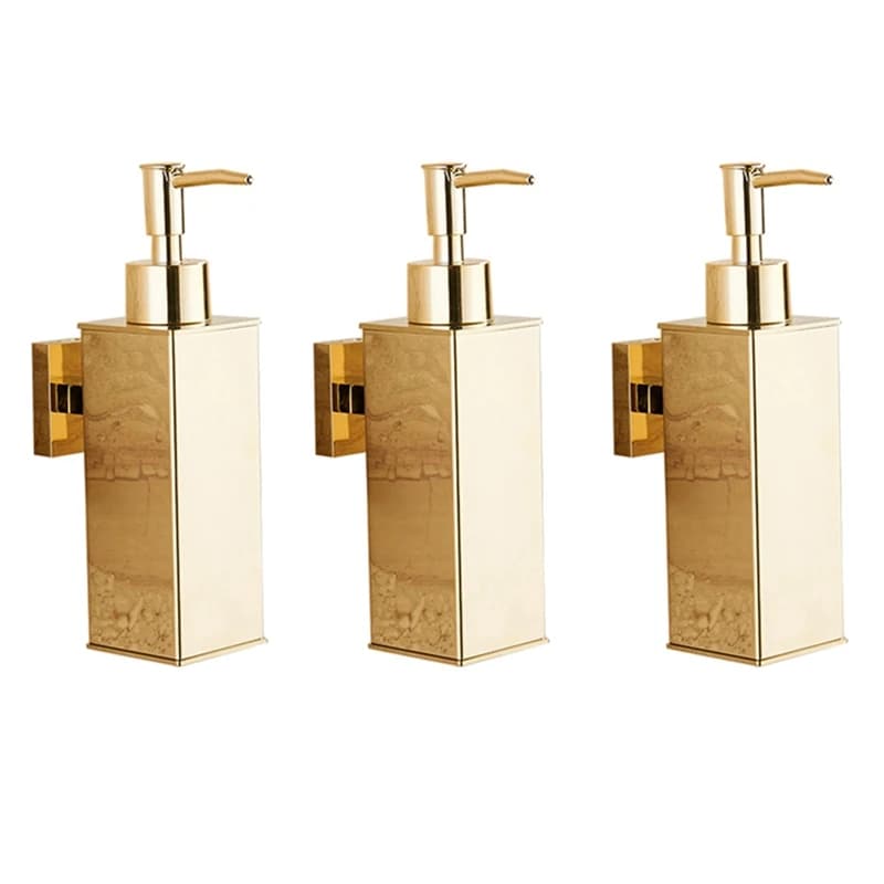 3 dispenser di sapone liquido per bagno, montaggio a parete, oro, gel doccia, detersivo, shampoo, bottiglia per cucina, hotel, casa