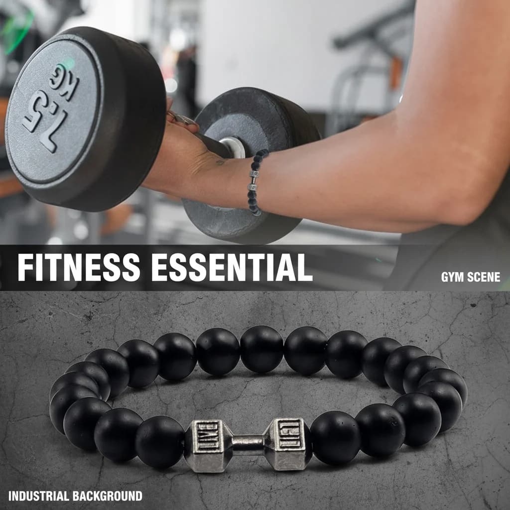 Bracelet with natural stone beads in the shape of gym dumbbells, energy bracelet with balancer for man, woman, couples, jewelry, fitness gift