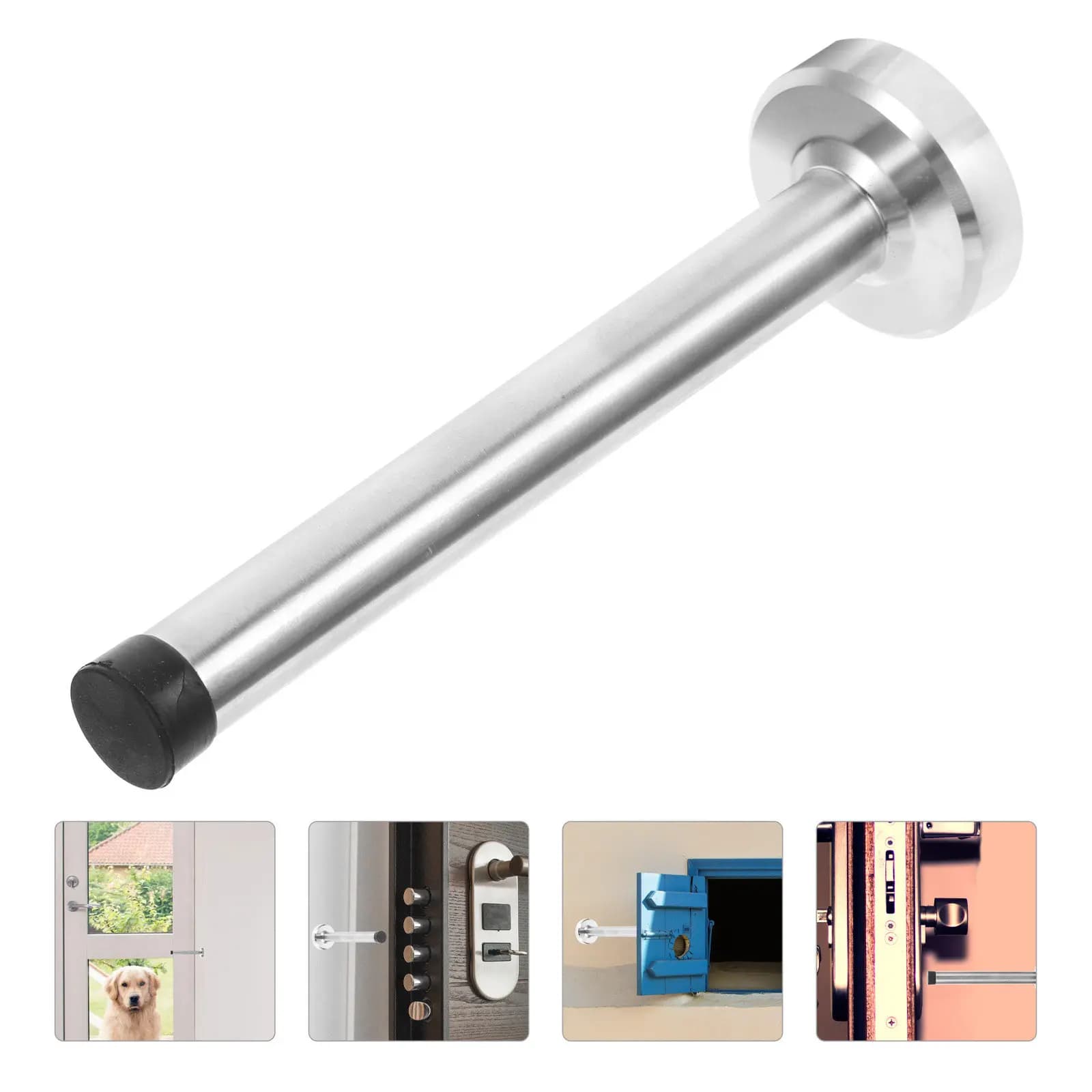Fermaporta da Pavimento 15Cm, Resistente alle Intemperie, in Acciaio Inox e Gomma, Protezione per Porte di Casa