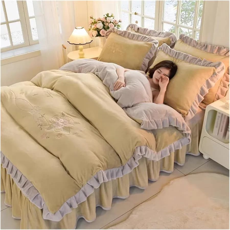 Comodo set copripiumino super morbido grigio scuro caldo con set biancheria da letto invernale antistatico in 4 pezzi, incluso lenzuolo con trapunta e
