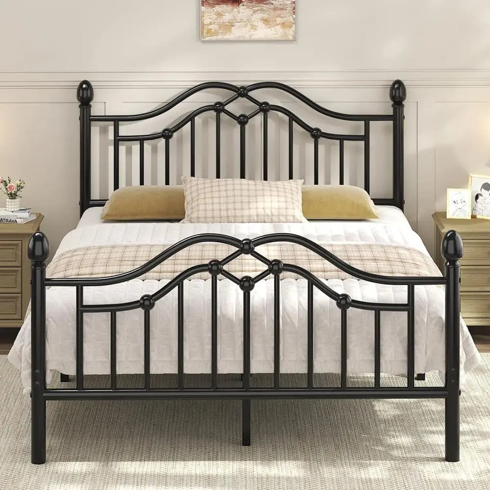 Letto matrimoniale in metallo LoVinson con base e sponde, letto a piattaforma in ferro con supporto fino a 1200 libbre, contenitore sotto il letto, senza molle a box spring