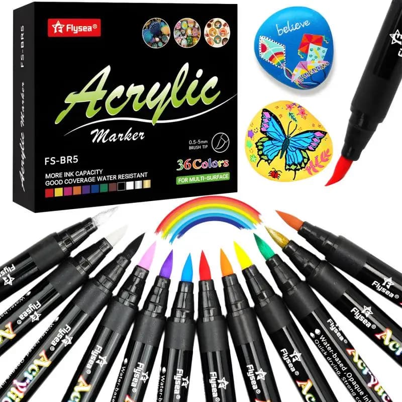 Pennarelli acrilici con punta a pennello da 12/24/36 colori, pennarelli per lettering e pittura creativa, adatti per roccia, tazza, ceramica, vetro e altri materiali