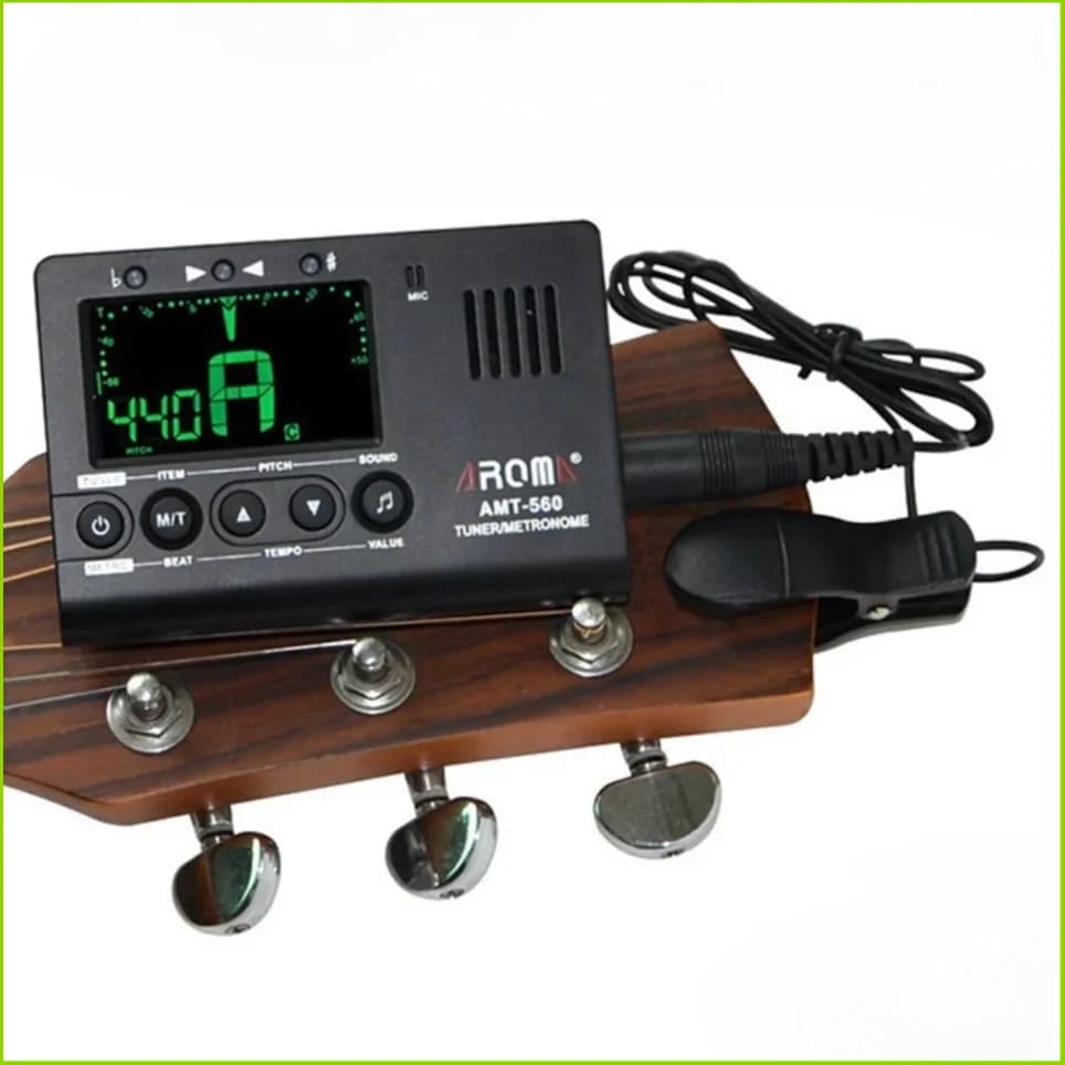 Aroma AMT-560 Metronomo e Accordatore 3 in 1 per Chitarra Elettrica con Microfono Integrato e Cavo Pickup 6.3mm per Chitarra, Basso, Violino, Ukulele
