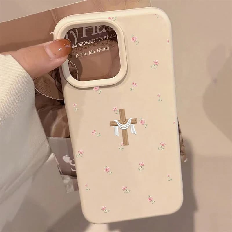 TPU Soft Floral Religious Cross Pattern Silicone Phone Case For iPhone 17 Cases iPhone 16 Pro Max 15 14 Plus 13 12 11 Air Cover
