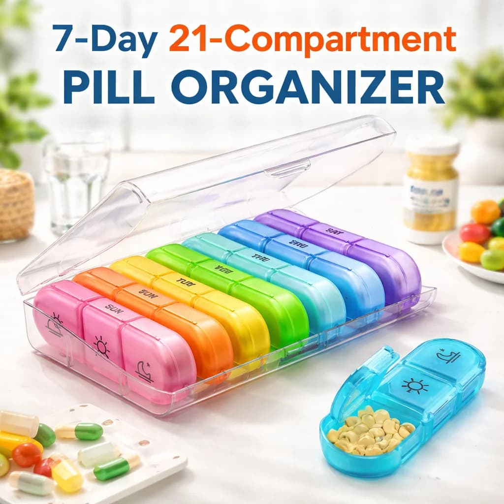Portapillole Settimanale 7 Giorni 21 Scomparti 3 Volte al Giorno, Organizzatore Portatile da Viaggio con Grandi Scomparti per Vitamine, Medicinali, Oli di Pesce