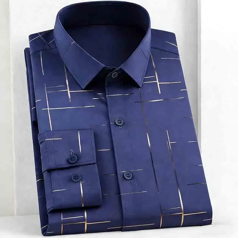 Camicia da Uomo alla Moda 2026 con Stampa a Righe, Maniche Lunghe, Traspirante, Casual, per Uso Quotidiano, con Bottoni