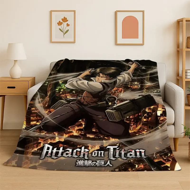 Attack on Titan Cartoon Anime Flannel Blanket Soft Warm Throw Blanket for Bedroom Living Room Bed Travel Camping Picnic Gift