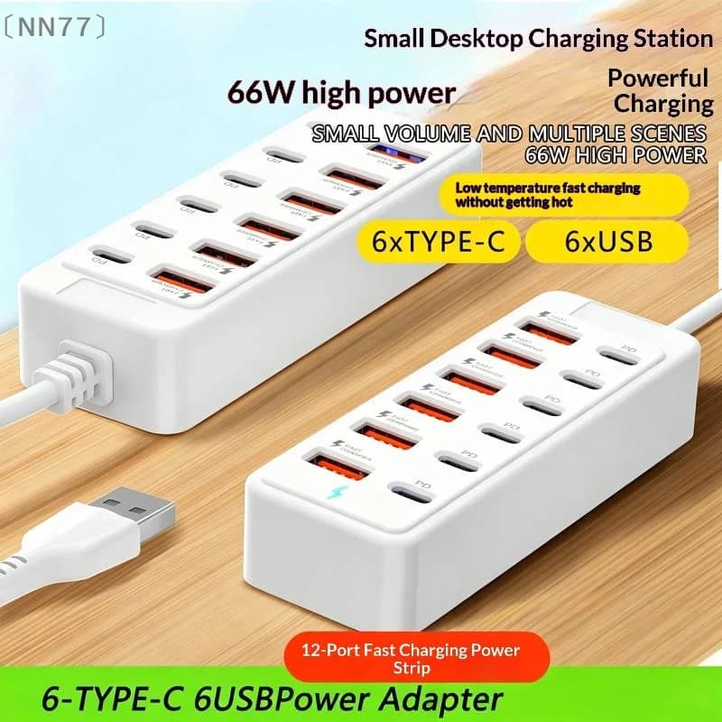 〔NN77〕12 In 1 Power Strip Multi Port USB Charger Station 6 USB 6 Type C Fast Charging For Phone〔W7〕