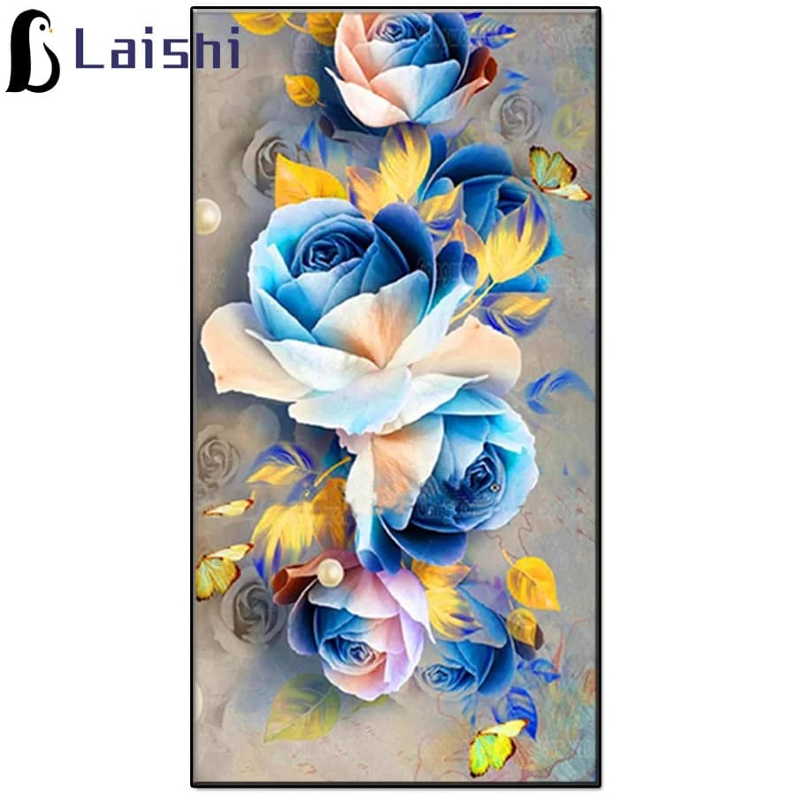 Grande pittura decorativa con diamanti, ricamo con diamanti fai da te, trapano quadrato o rotondo completo al 100%, rosa blu, decorazione a punto croce, 5D