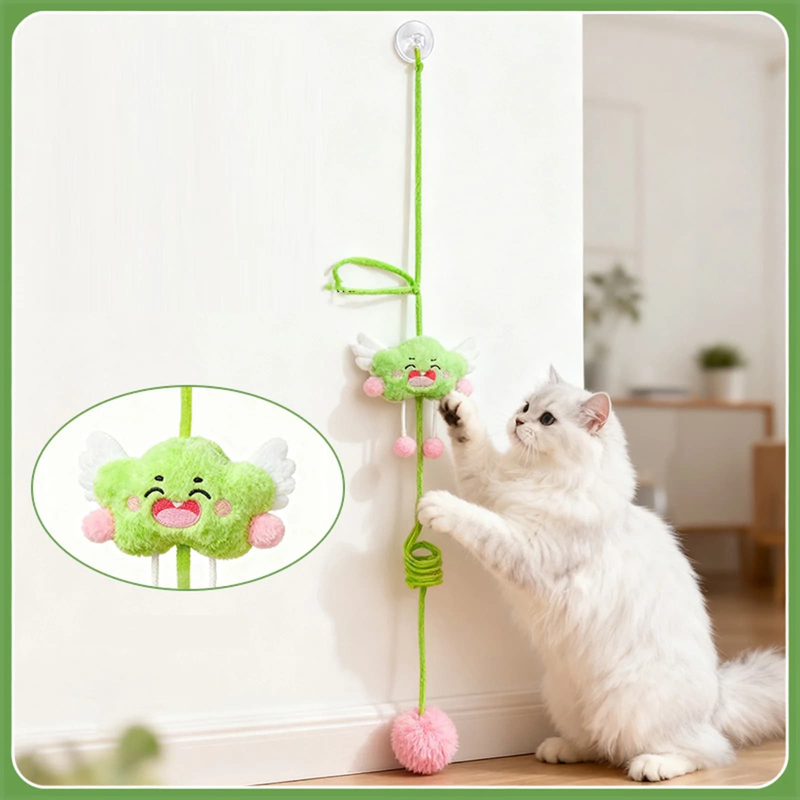 Bacchetta interattiva con ventosa e corda elastica, giocattolo in peluche per auto-gioco, teaser per gatti, accessori per animali domestici (gancio non incluso)
