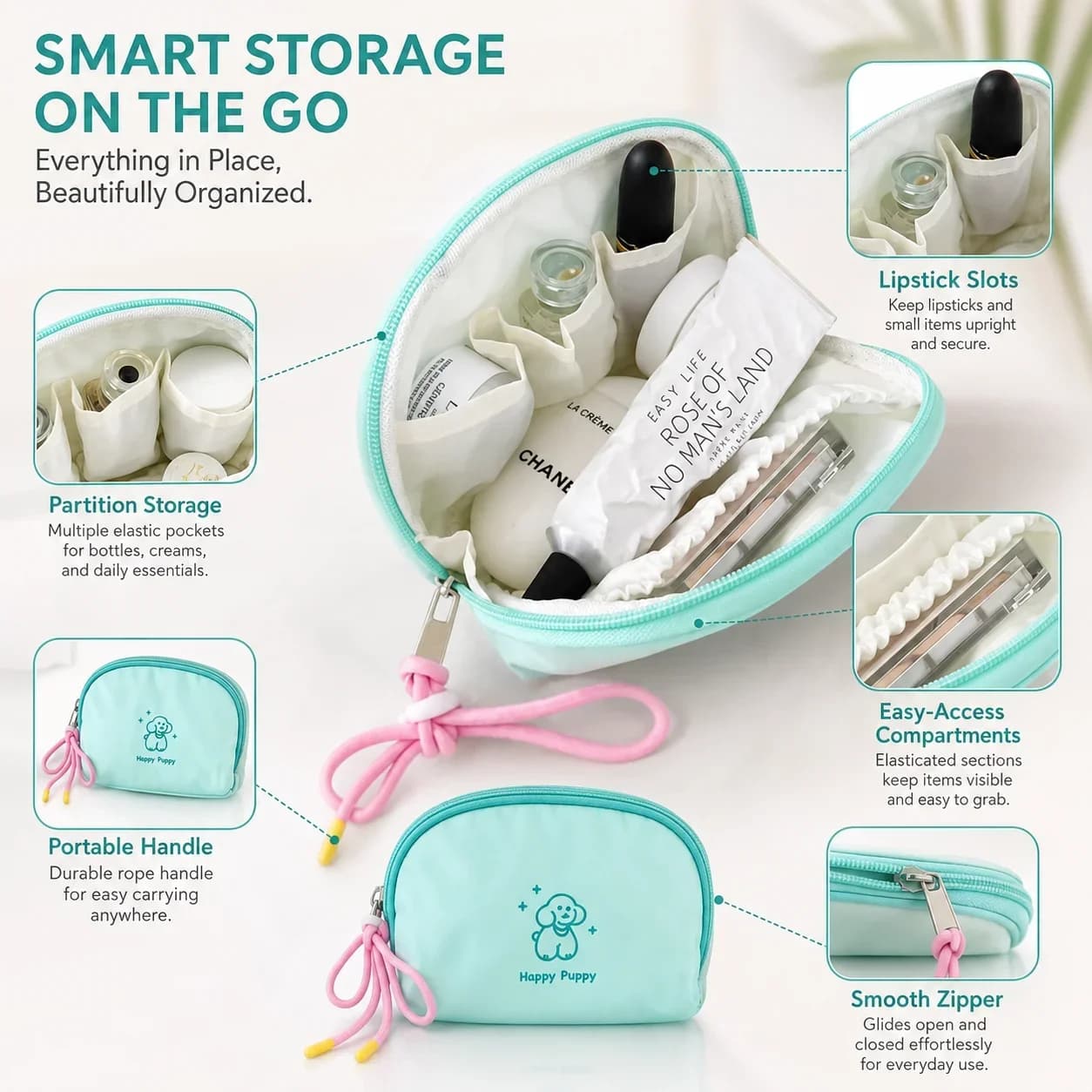 Multi-Function Mini Travel Pouch, Candy Color Simple Makeup Bag, Underwear Storage Organizer with Lipstick Holder