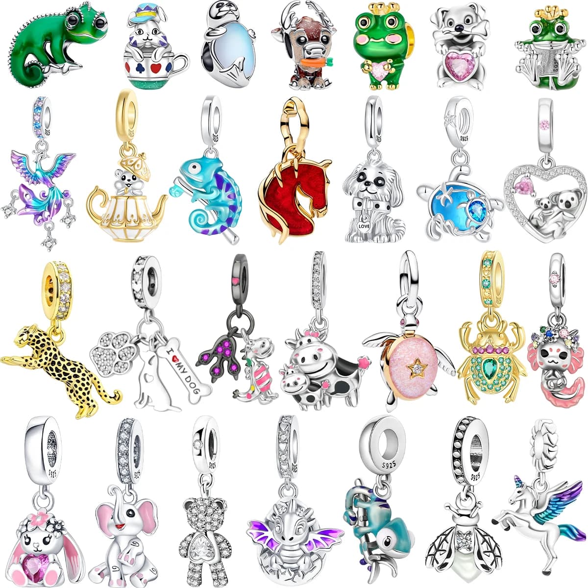 Ciondoli animali originali in argento sterling 925 camaleonte elefante orso cane gatto rana ciondolo con perline adatto gioielli collana braccialetto fai da te
