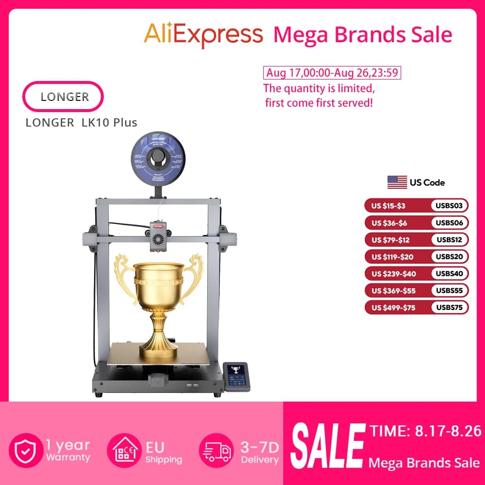 LONGER LK10 Plus High-Speed 3D Printer with Auto Leveling, 320×320×400mm Build Volume, 500mm/s Printing Speed, 300°C Hotend, Direct Drive Extruder, WiFi/LAN Connectivity, Touchscreen, Supports PLA PETG ABS TPU Filaments