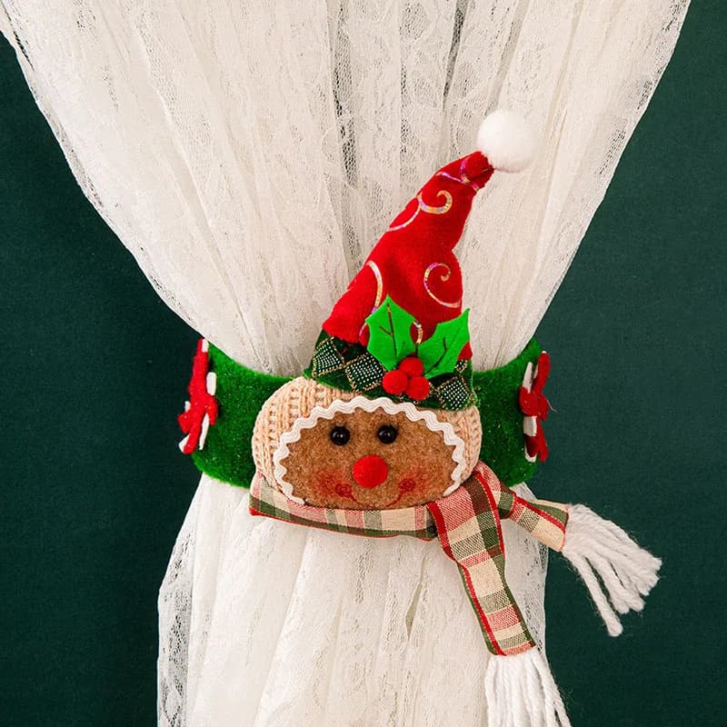 Fibbia per tenda fatta a mano con uomo di pan di zenzero, cinturino per tenda creativo natalizio con velcro, squisita decorazione natalizia per la casa