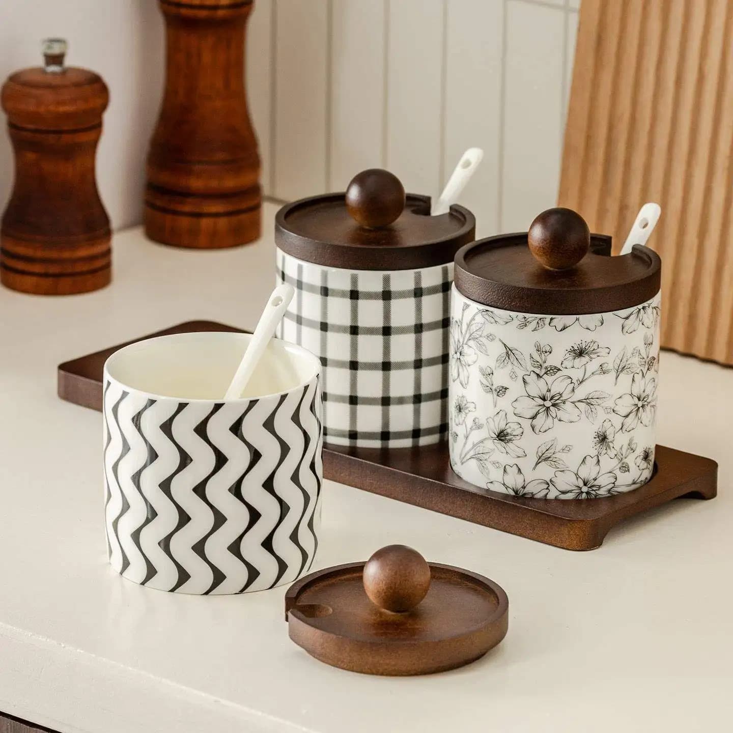 New Flavoring Jar Set - New 2025 Ceramic Salt Jar - Flavoring Box with Jars - Suitable for Home Kitchen