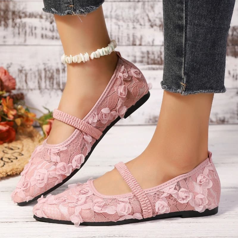 Scarpe basse da donna comode ed eleganti scarpe Mary Jane ballerine con stringhe ricamate in rete scarpe mocassini traspiranti primaverili alla moda