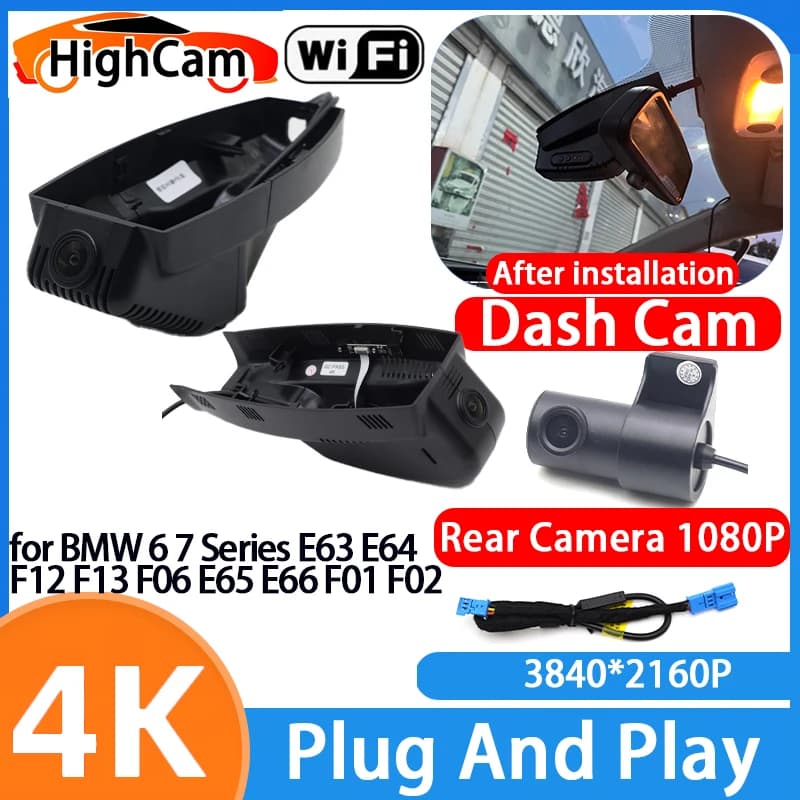 HighCam for BMW 6 7 Series E63 E64 F12 F13 F06 E65 E66 F01 F02 4K Wifi Car 2160P DVR Video Recorder Dash Cam Front Rear Camera