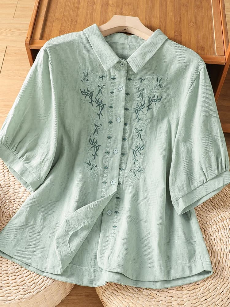 Elegant New Chinese Style Short Sleeve Embroidered Shirt Women's Fashionable Versatile Summer T-Shirt Breathable Casual Wear