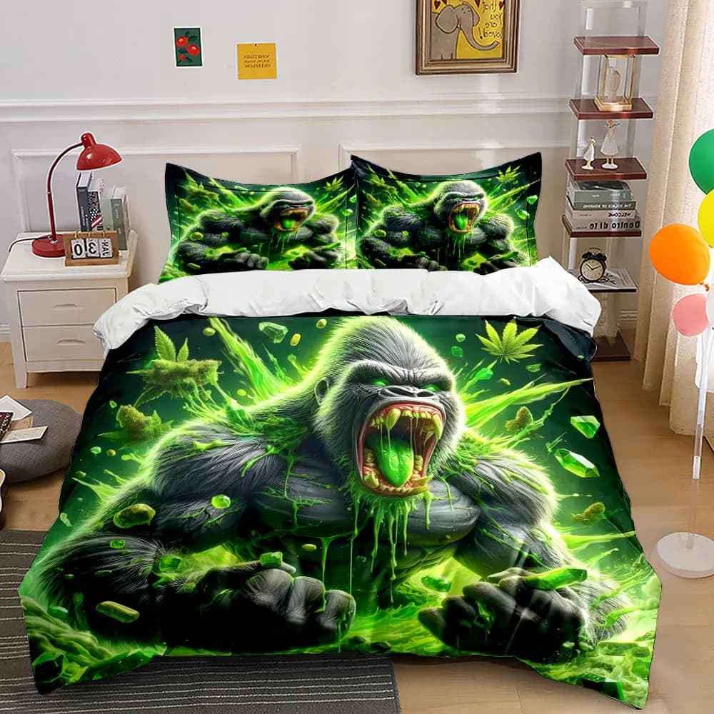 Roaring gorilla with green energy Printed Duvet Cover Set1 Duvet Cover+2 PillowcaseMulti Size Bedroom Bedding Decoration